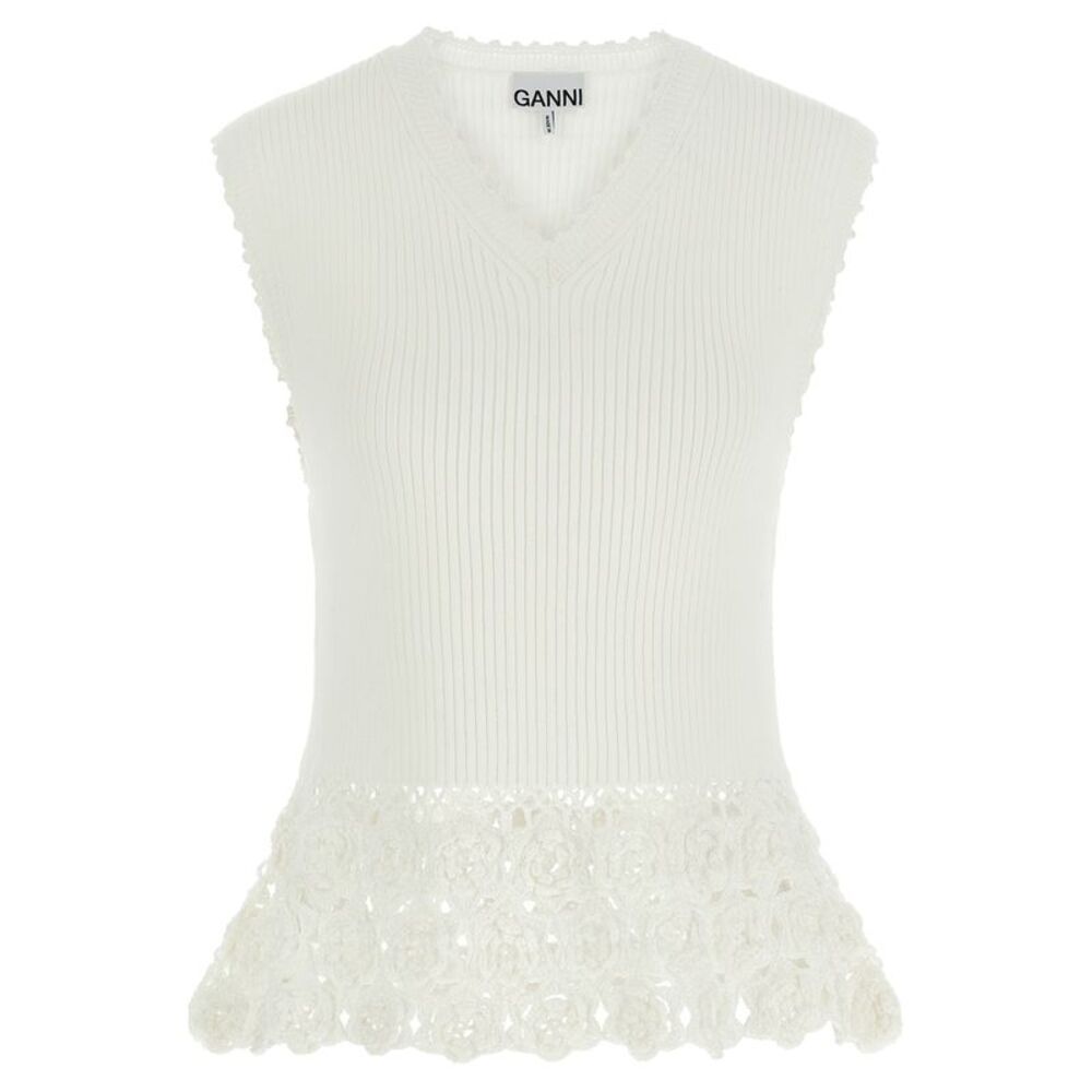 Ganni White Organic Cotton Sleeveless Women's Jacket